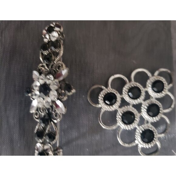 Vintage Sarah Coventry Silver Tone Black Rhinestone Brooch & Bonus Brooch - Picture 11 of 14